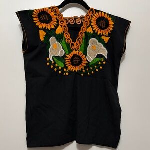 Mexican Embroidered Sunflower Cotton Top - Women